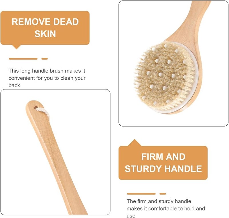 Long Handle Shower Brush With Natural Boar Bristles For Dry Skin Exfoliation And Back Massage 41 5x11cm - Image 3